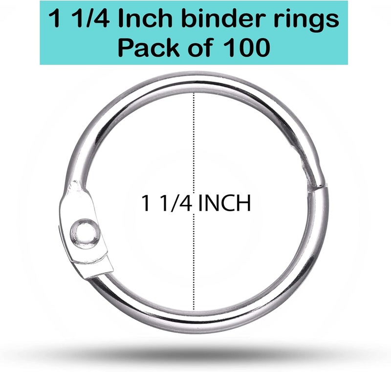 EXTRIC Loose Leaf Binder Rings 1 1/4 Inch, Metal Book Rings for Index Cards 100 Pack, Heavy Duty Nickel Plated Great for Flashcards, Home, School and Office - Image 2